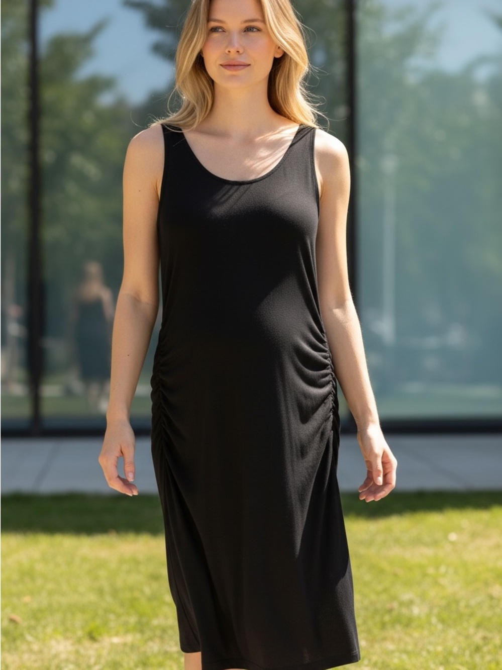 Maternity Black Sleeveless Maxi Dress with Side Ruching